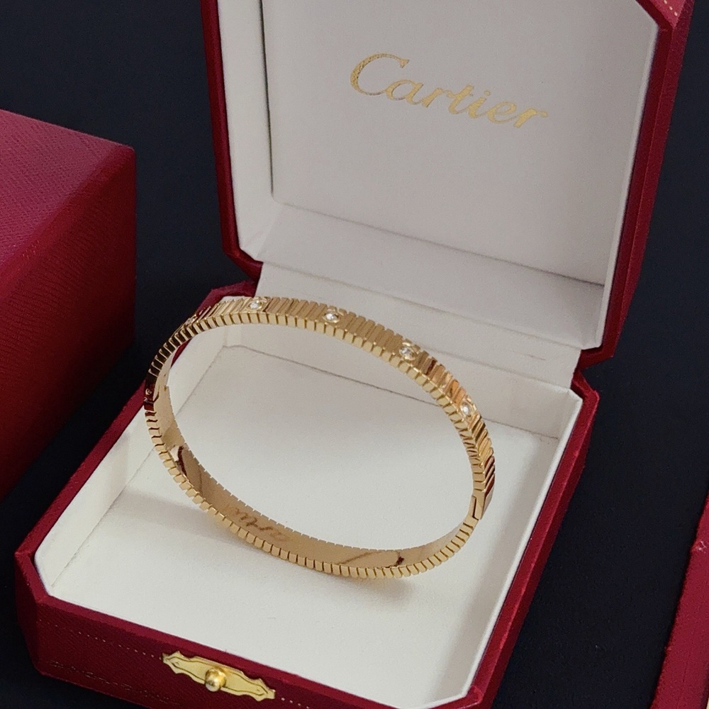 Cartier Ridged Texture Gold Bangle Bracelet - Picture 6 of 9
